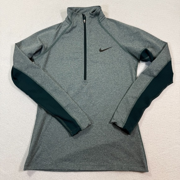 Nike Pro‎ Top Women Small Green Dri-Fit 1/4 Zip Long Sleeve Pullover - Picture 1 of 9
